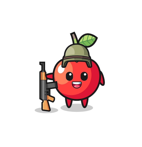 Cute cherry mascot as a soldier , cute design