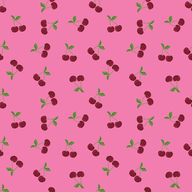 Vector cute cherry seamless pattern hand drawn cherries wallpaper design for fabric textile print wrapping paper kitchen textiles cover simple vector illustration