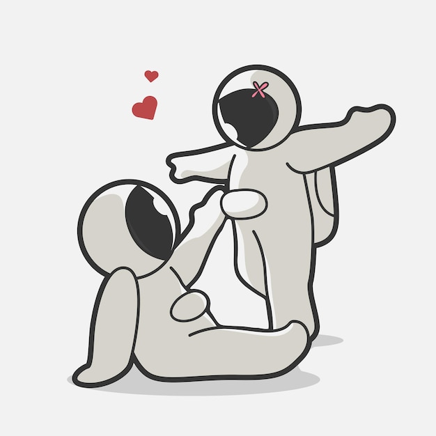 Cute chibi astronaut couple art illustration