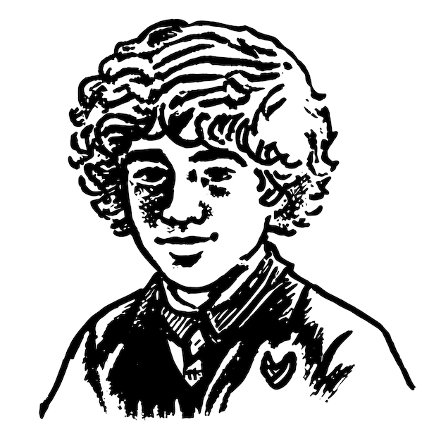 ベクトル かわいいちび少年手描き漫画ステッカー アイコンの概念分離イラスト