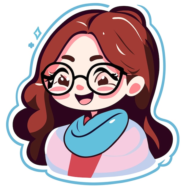 Vector cute chibi girl hand drawn cartoon sticker icon concept isolated illustration