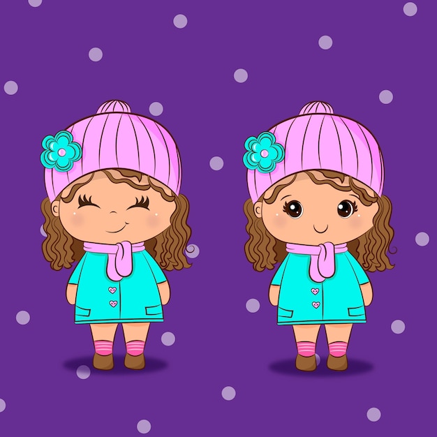 Vector cute chibi girl with hat