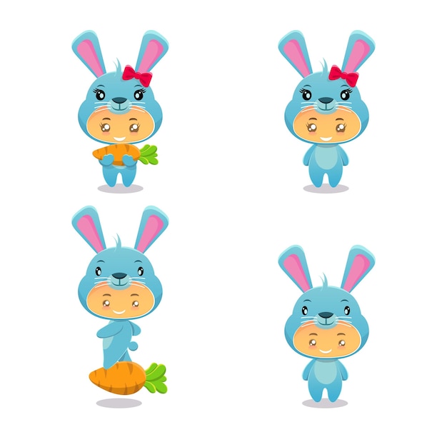 Cute chibi rabbit boy dan girl