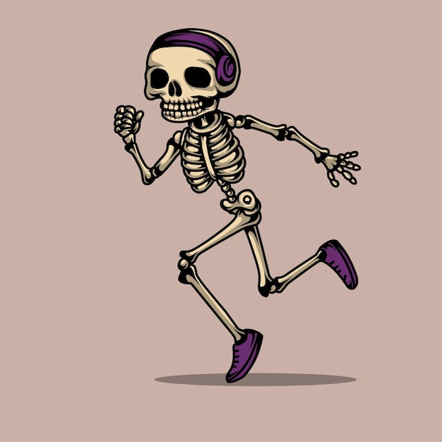 Vector cute chibi skeleton running illustration