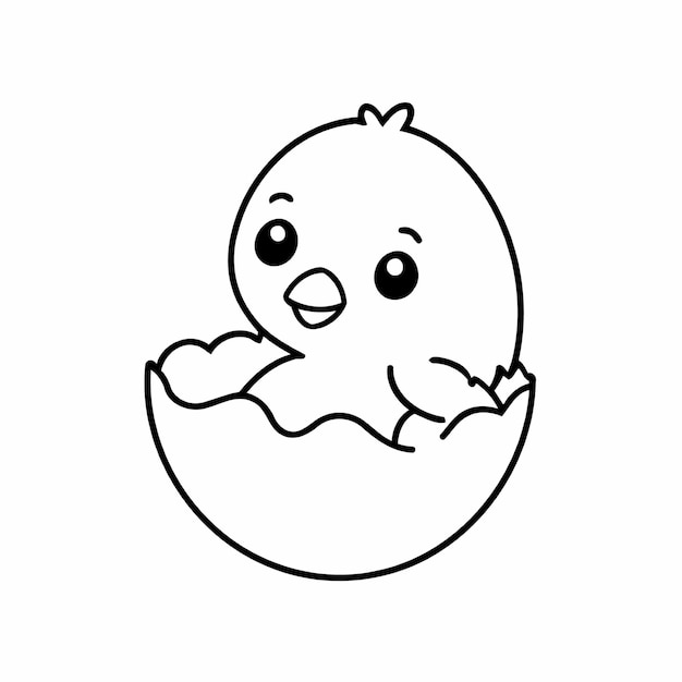 Vector cute chick hatching doodle for kids colouring page