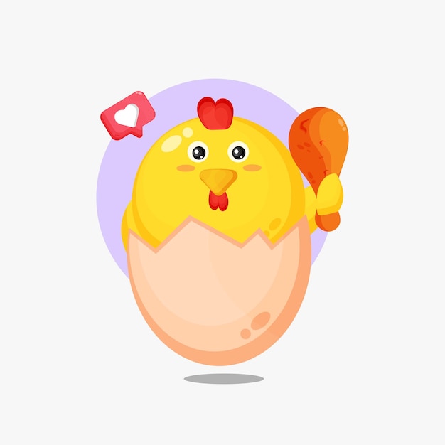 Cute chick holding fried chicken icon design
