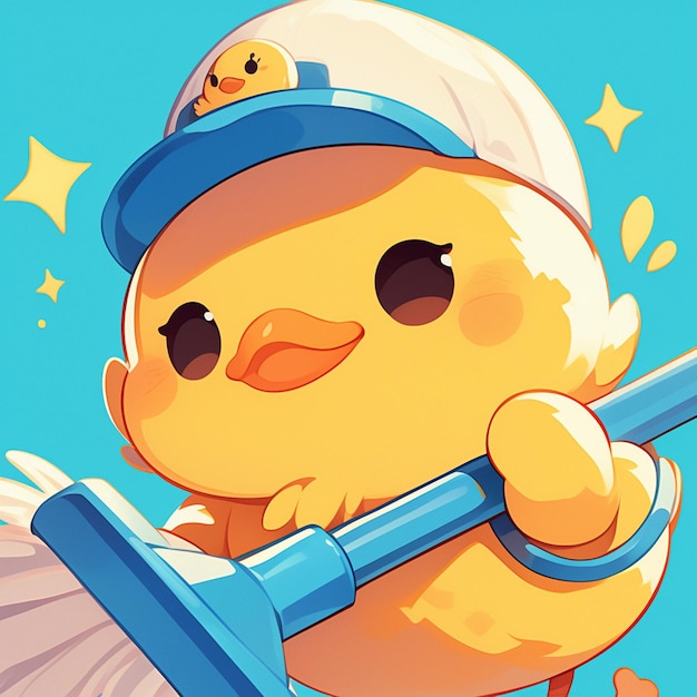 A cute chick janitor cartoon style