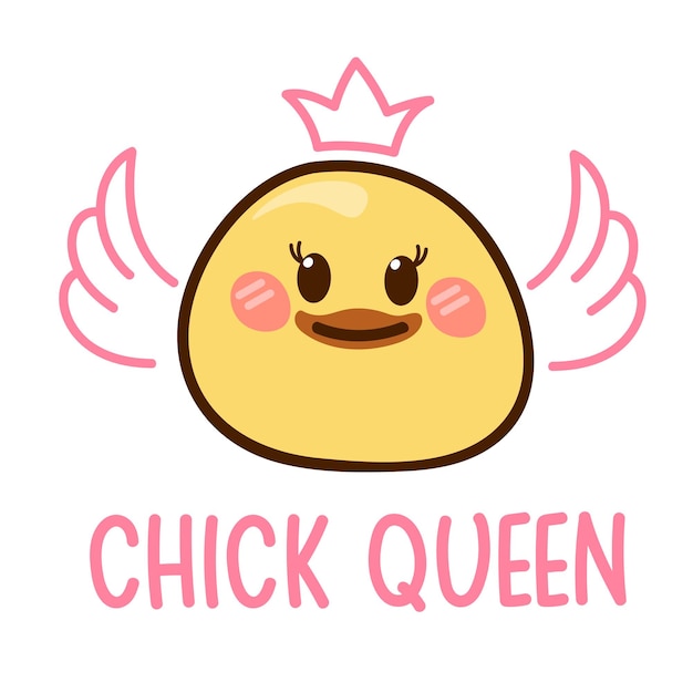 Vector cute chick queen kawaii bird character funny pet vector illustration isolated on white background