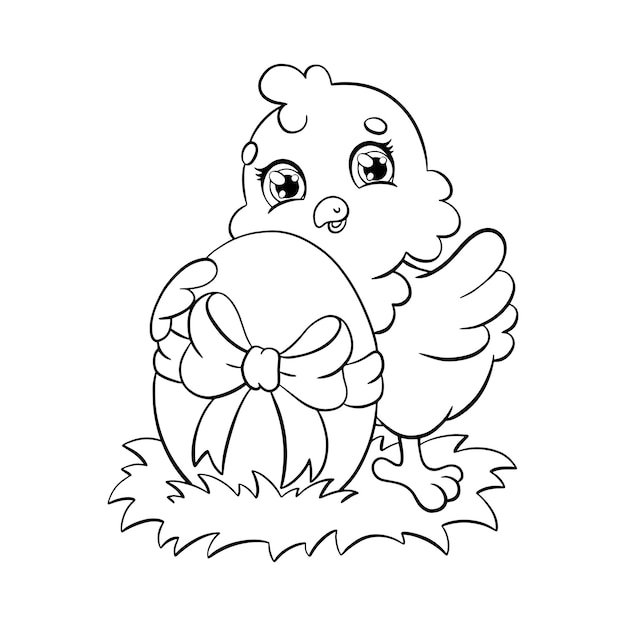 Cute chick wishes happy easter Coloring book page for kids