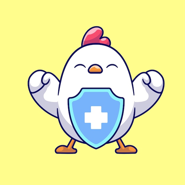 Vector cute chicken body shield cartoon vector icon illustration animal healthy icon isolated flat vector