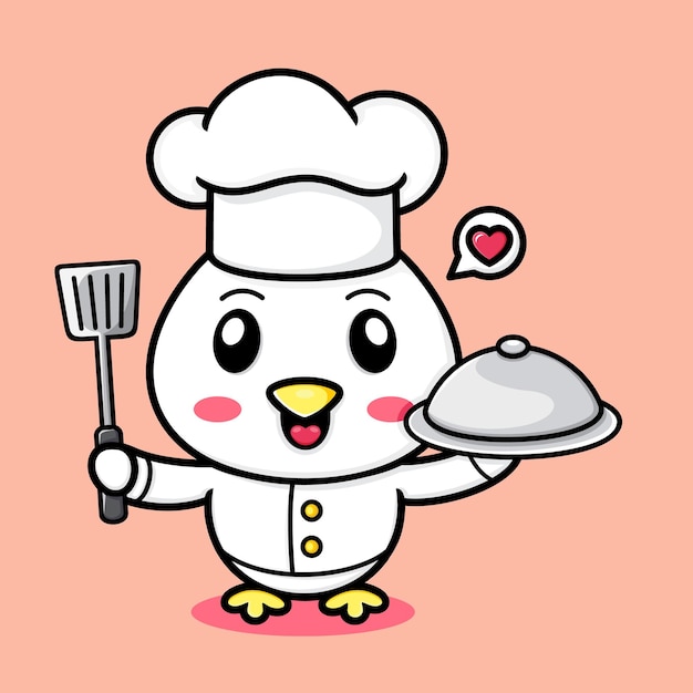 Vector cute chicken cartoon become a cooking chef