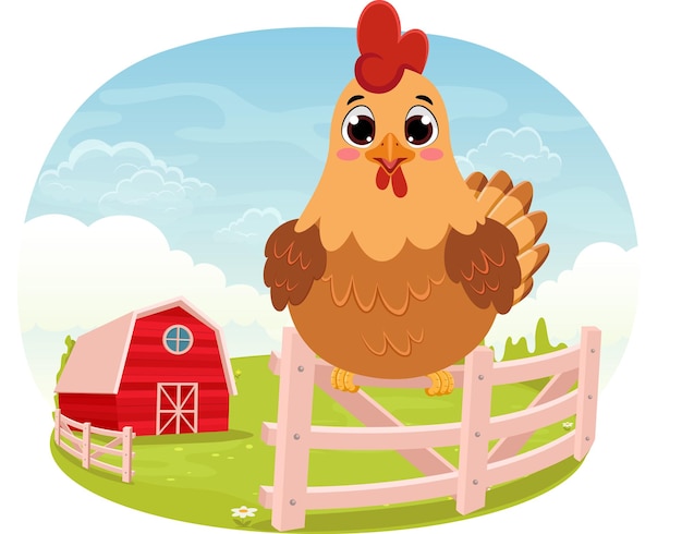 cute chicken cartoon farm animal with background