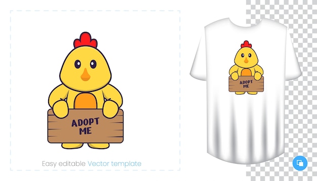 Cute chicken character. Prints on T-shirts, sweatshirts, cases for mobile phones, souvenirs.