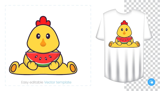 Cute chicken character. Prints on T-shirts, sweatshirts, cases for mobile phones, souvenirs.