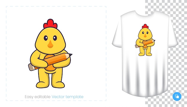 Cute chicken character. Prints on T-shirts, sweatshirts, cases for mobile phones, souvenirs.