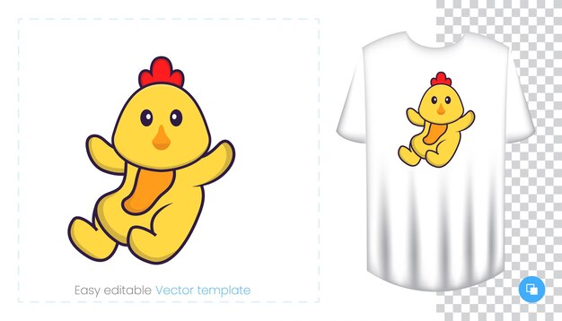 Cute chicken character. Prints on T-shirts, sweatshirts, cases for mobile phones, souvenirs.