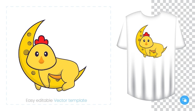 귀여운 치킨 캐릭터. 티셔츠, 스웨트셔츠, 휴대폰 케이스, 기념품에 인쇄합니다.