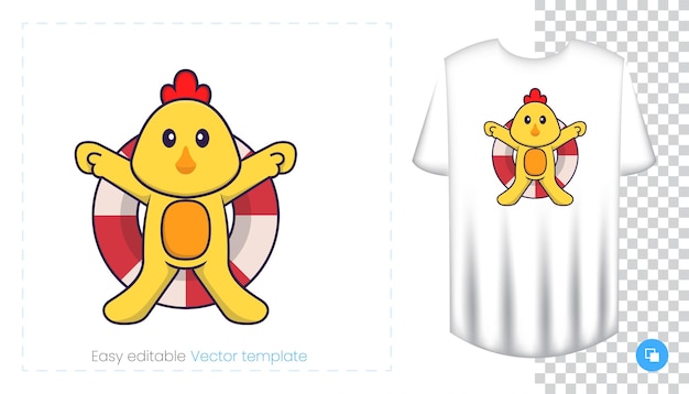 Cute chicken character. Prints on T-shirts, sweatshirts, cases for mobile phones, souvenirs.