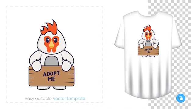 Cute chicken character. Prints on T-shirts, sweatshirts.