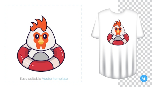 Cute chicken character. Prints on T-shirts, sweatshirts.