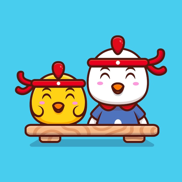 Cute chicken chef  ready to work cartoon icon illustration