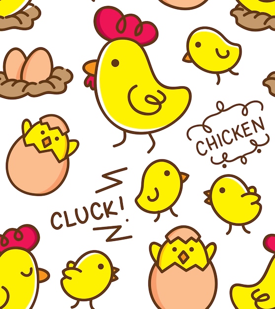 Cute chicken and egg seamless pattern