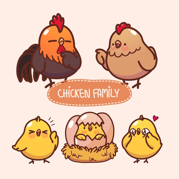 Vettore famiglia di pollo carino