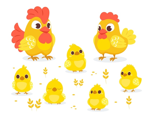 Vector cute chicken family