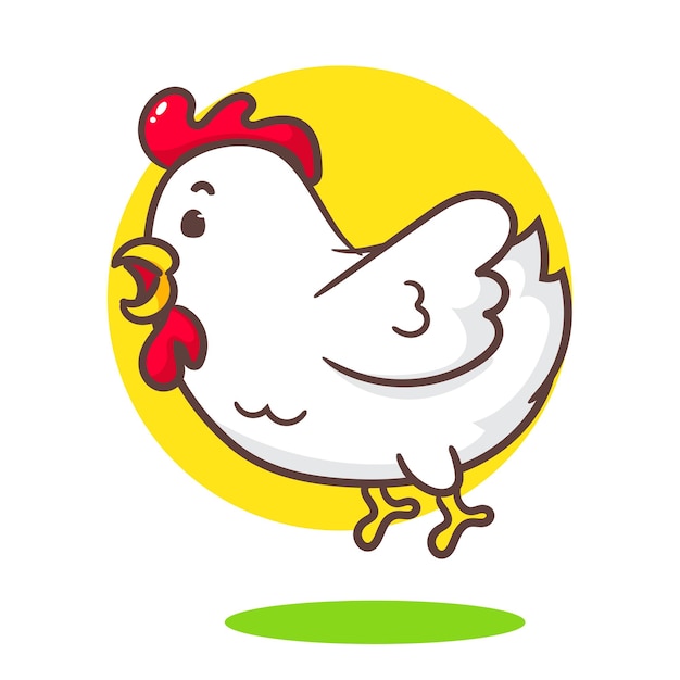 Cartoon di pollo volante carino adorabile kawaii concept design di animali mascotte e logo disegnati a mano