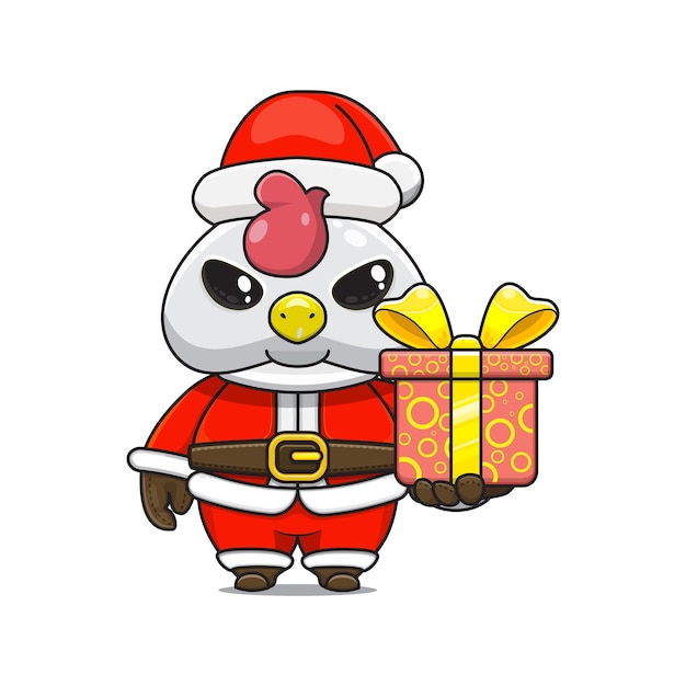 Cute chicken giving christmas gifts cartoon animal in santa costume