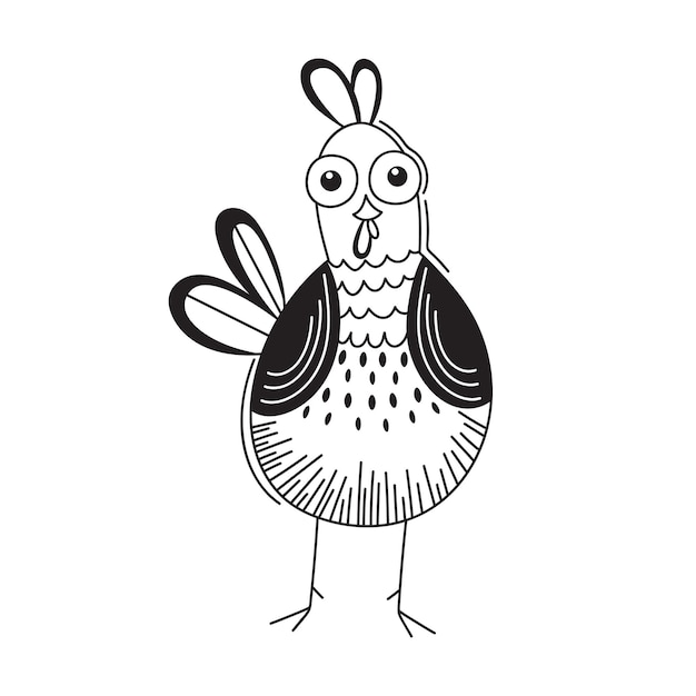 Cute chicken hand drawn bird in cartoon style line art doodle detailed ornamented illustration