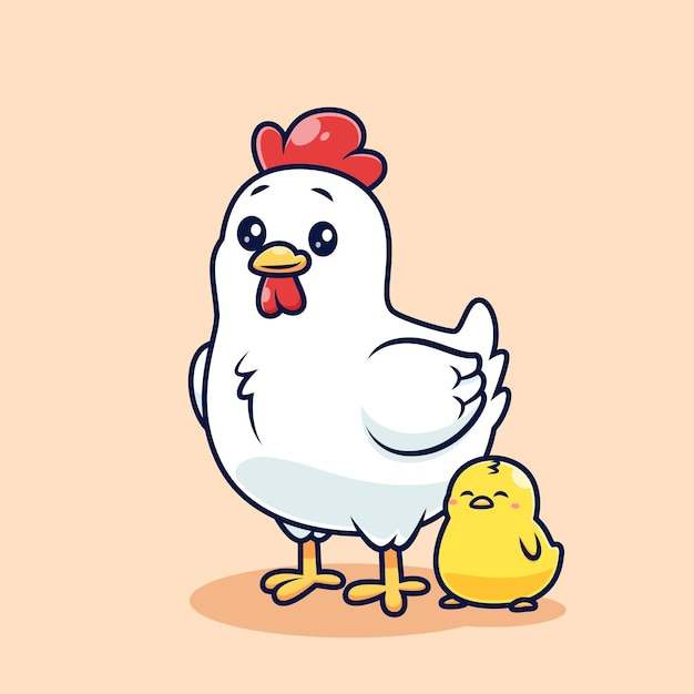 Vector cute chicken hen with baby cartoon isolated vector design illustration