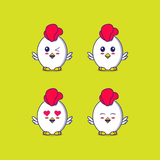 Vector cute chicken icon set vector