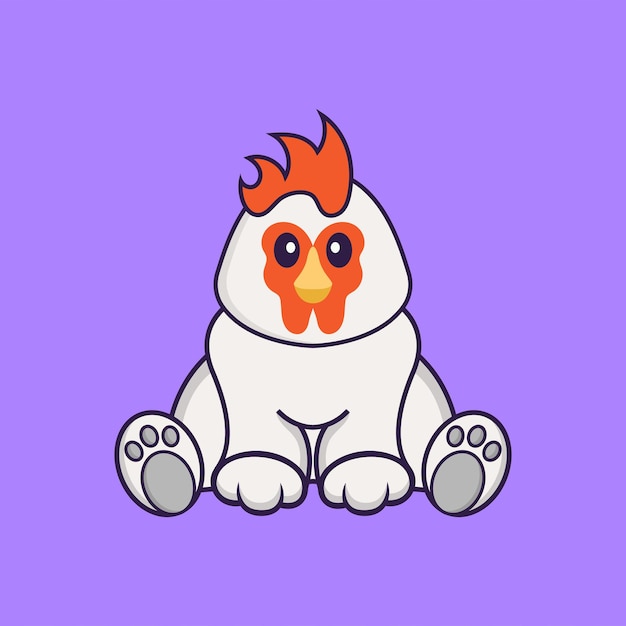 Cute chicken is sitting. Animal cartoon concept isolated.