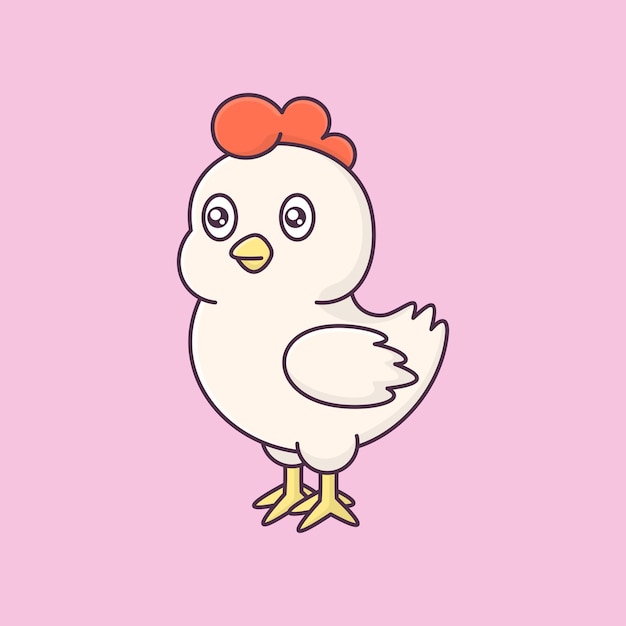 Il pollo carino sembra felice vettore cartone animato illustrazione animale icona