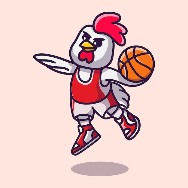 Cute chicken playing basketball illustration