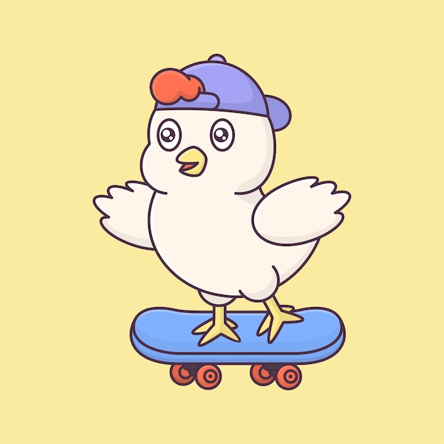 Cute chicken playing sketchboard. animal sketchboard cartoon vector illustration icon