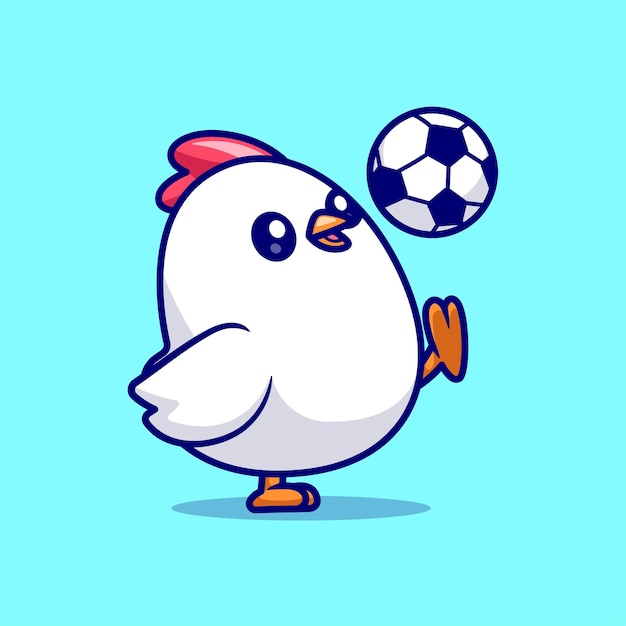 Cute chicken playing soccer cartoon vector icon illustration animal sport isolated flat vector