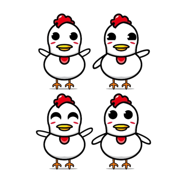 Collezione di set di pollo carino illustrazione vettoriale personaggio mascotte pollo stile piatto cartoon