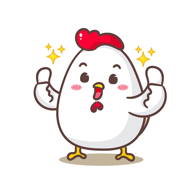 Вектор Милая курица с поднятым большим пальцем мультфильм очаровательный кавайи концепт-дизайн животных вручную нарисованный талисман