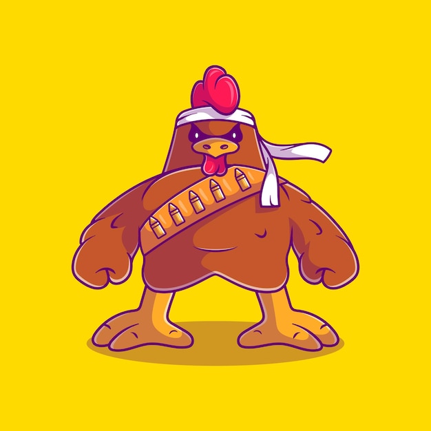 Cute chicken soldier illustration suitable for mascot sticker and tshirt design