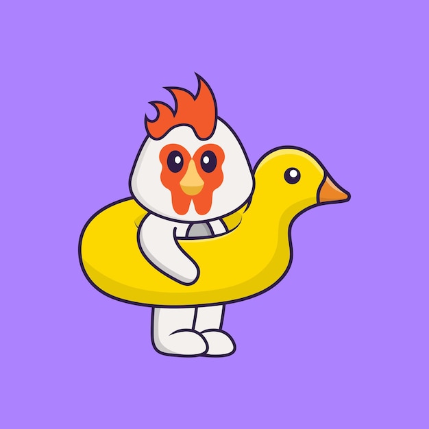 Cute chicken With Duck buoy Animal cartoon concept isolated