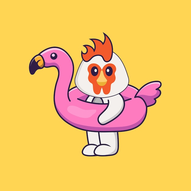 Cute chicken With flamingo buoy Animal cartoon concept isolated