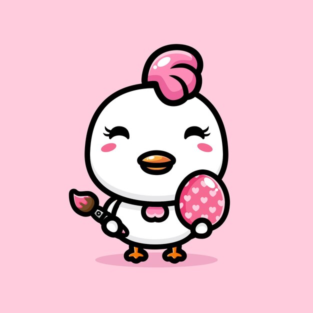 Cute chicken with happy easter egg decoration