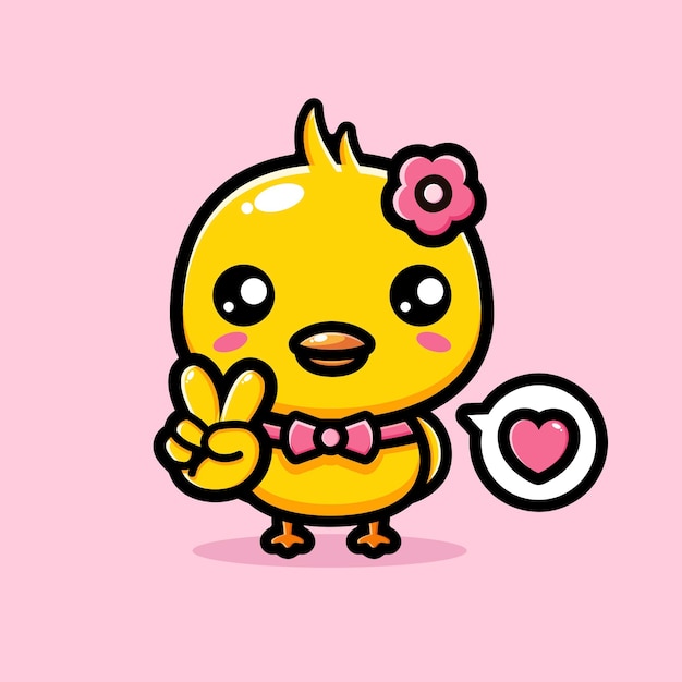 Vector cute chicks posing peaceful fingers