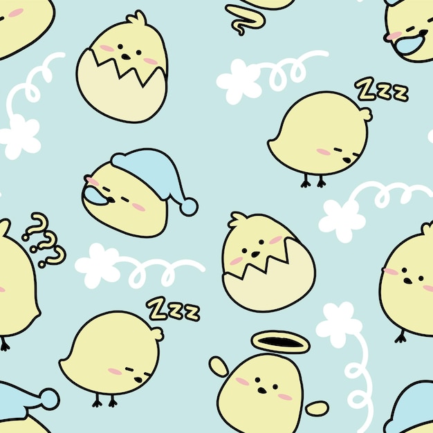 Cute Chicks Seamless Pattern Gift Wrapper Design Vector Illustration Background