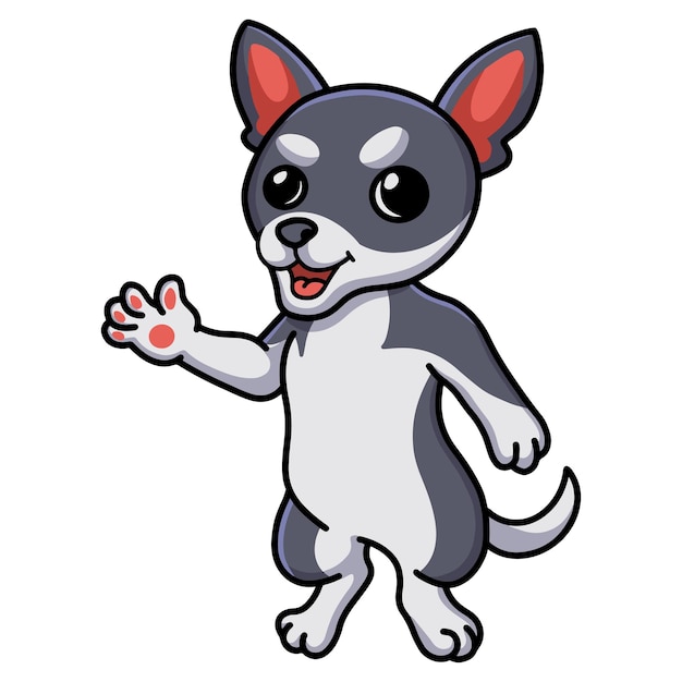 Cute chihuahua dog cartoon waving hand