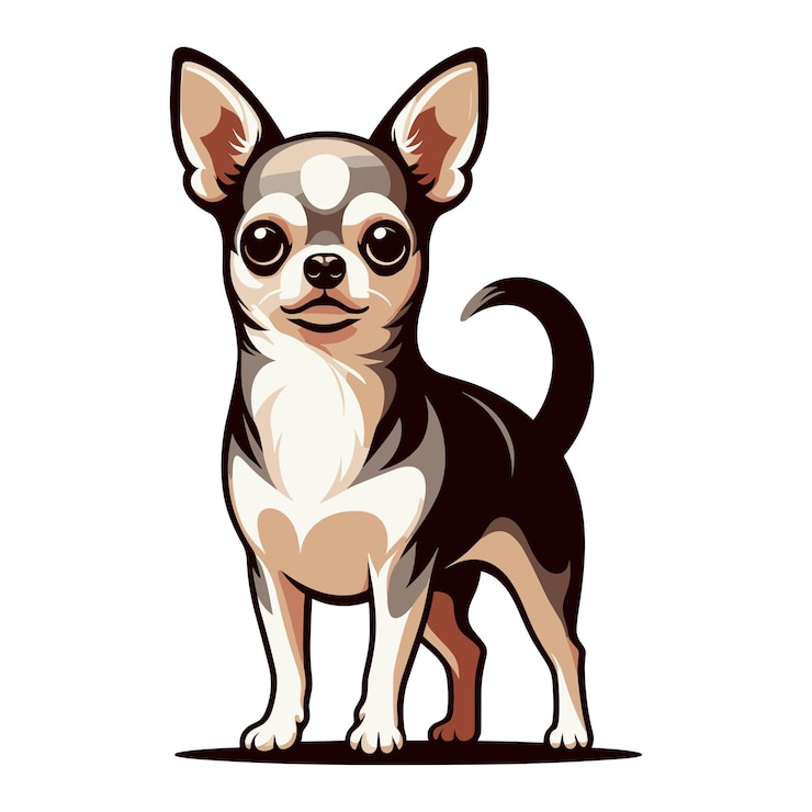 Vector cute chihuahua dog full body flat design illustration standing purebred chihuahua doggy