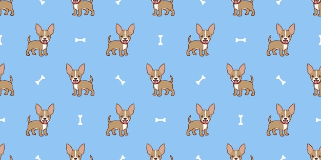 Cute chihuahua puppy cartoon seamless pattern vector illustration