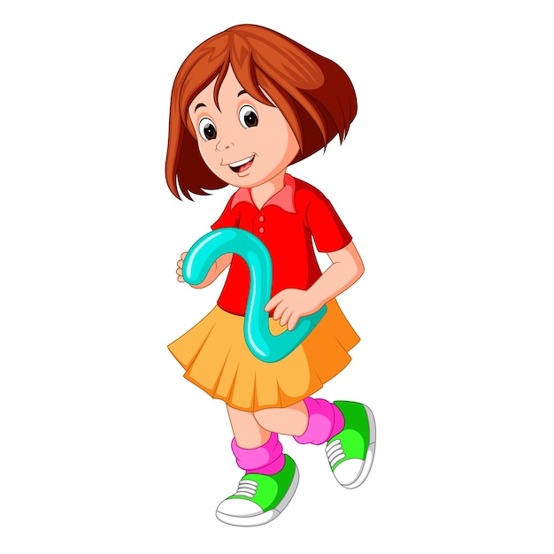 Vector cute child holding balloon with number two